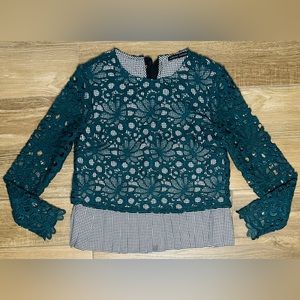 English Factory Anthropologie Top Gingham Lace Women’s  Size Small